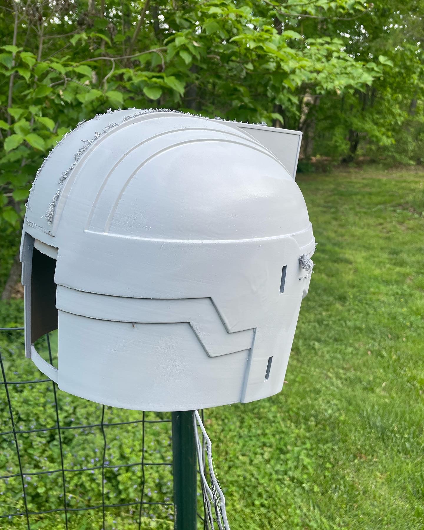 read left view of the mando helmet after priming