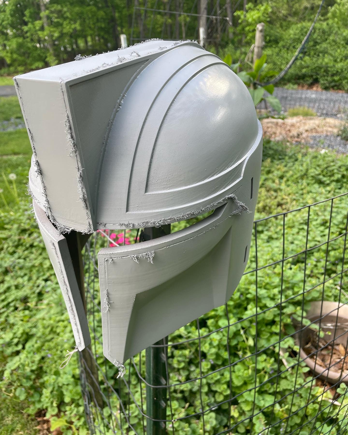 Front right view of the architect helmet after priming.